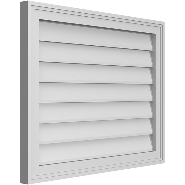 Ekena Millwork Vertical Surface Mount PVC Gable Vnt: Non-Functional, w/2"W x 1-1/2"H, Brickmould Frame, 28"W x 22"H - GVPVE28X2202SN