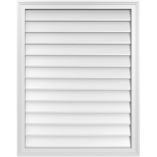 Ekena Millwork Vertical Surface Mount PVC Gable Vnt: Non-Functional, w/2"W x 1-1/2"H, Brickmould Frame, 30"W x 38"H - GVPVE30X3802SN