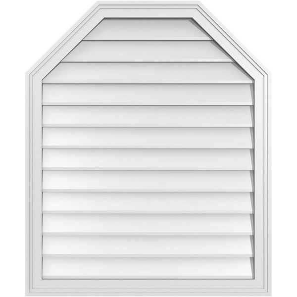 Ekena Millwork Octagonal Top Surface Mount PVC Gable Vent w/ 2"W x 1-1/2"P Brickmould Frame, 30"W x 36"H - GVPOT30X3602SN