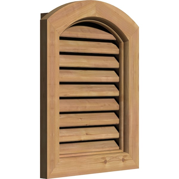 Ekena Millwork Arch Top Gable Vent Functional, Western Red Cedar Gable Vent w/ Brick Mould Face Frame, 24"W x 30"H - GVWAR24X3000SFUWR