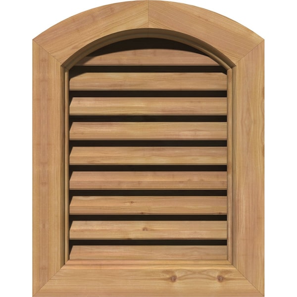 Ekena Millwork Arch Top Gable Vent Functional, Western Red Cedar Gable Vent w/ Brick Mould Face Frame, 24"W x 30"H - GVWAR24X3000SFUWR