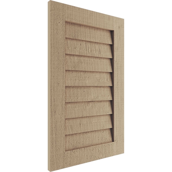 Ekena Millwork Timberthane Rough Cedar Vertical Faux Wood Non-Functional Gable Vent, Primed Tan, 34"W x 48"H - GVURVE34X48DRCPR