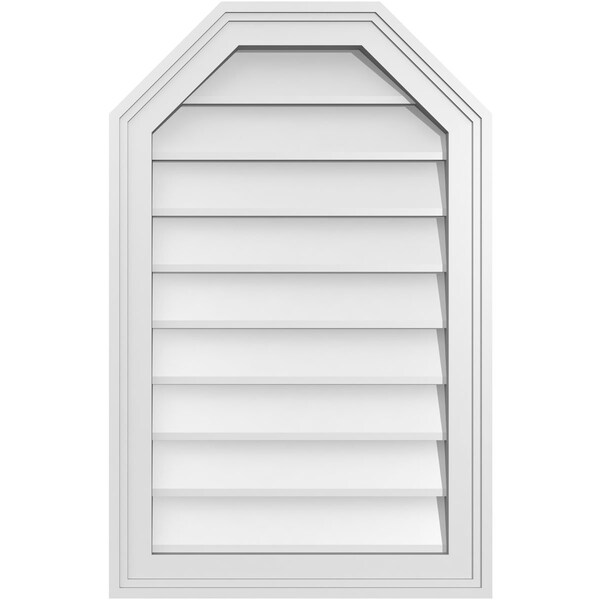 Ekena Millwork Octagonal Top Surface Mount PVC Gable Vent w/ 2"W x 1-1/2"P Brickmould Frame, 18"W x 28"H - GVPOT18X2802SN