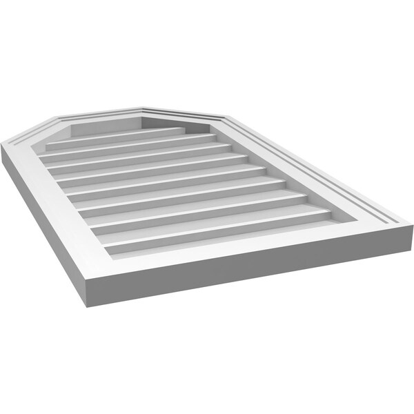 Ekena Millwork Octagonal Top Surface Mount PVC Gable Vent w/ 2"W x 1-1/2"P Brickmould Frame, 18"W x 28"H - GVPOT18X2802SN