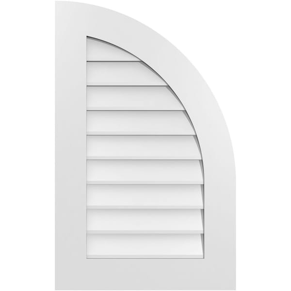 Ekena Millwork Quarter Round Top Right Surface Mount PVC Gable Vent w/ 3-1/2"W x 1"P Standard Frame, 20"W x 32"H - GVPQR20X3201SN