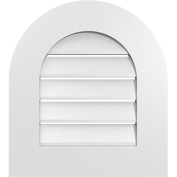 Ekena Millwork Round Top Surface Mount PVC Gable Vent: Functional, w/ 3-1/2"W x 1"P Standard Frame, 18"W x 20"H - GVPRT18X2001SF