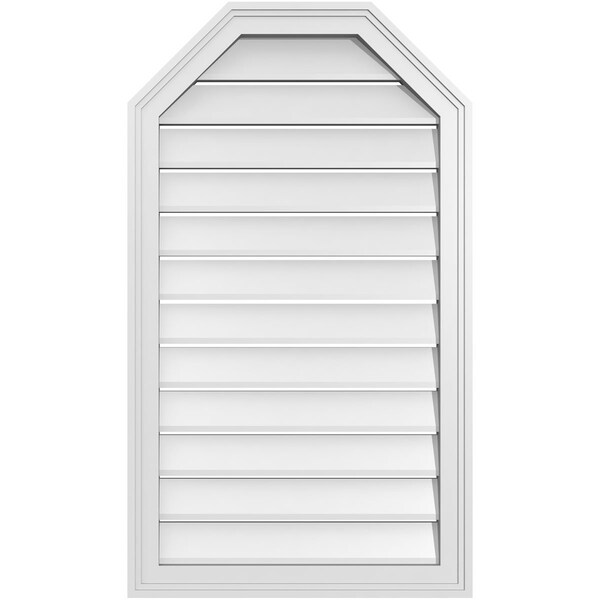 Ekena Millwork Octagonal Top Surface Mount PVC Gable Vent w/ 2"W x 1-1/2"P Brickmould Frame, 22"W x 38"H - GVPOT22X3802SF