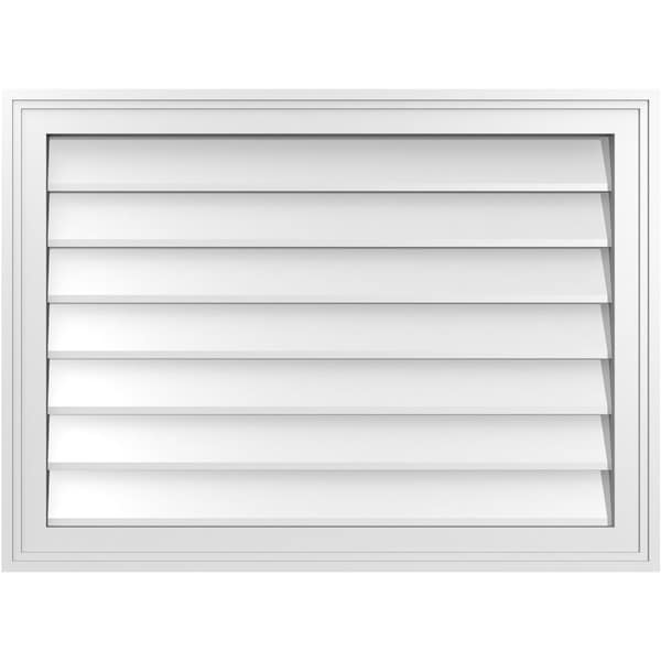 Ekena Millwork Vertical Surface Mount PVC Gable Vnt: Non-Functional, w/2"W x 1-1/2"H, Brickmould Frame, 30"W x 22"H - GVPVE30X2202SN