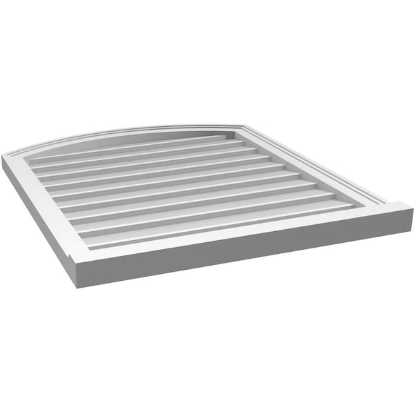 Ekena Millwork Arch Top Surface Mount PVC Gable Vent: Functional, w/ 2"W x 2"P Brickmould Sill Frame, 28"W x 32"H - GVPAR28X3203SF