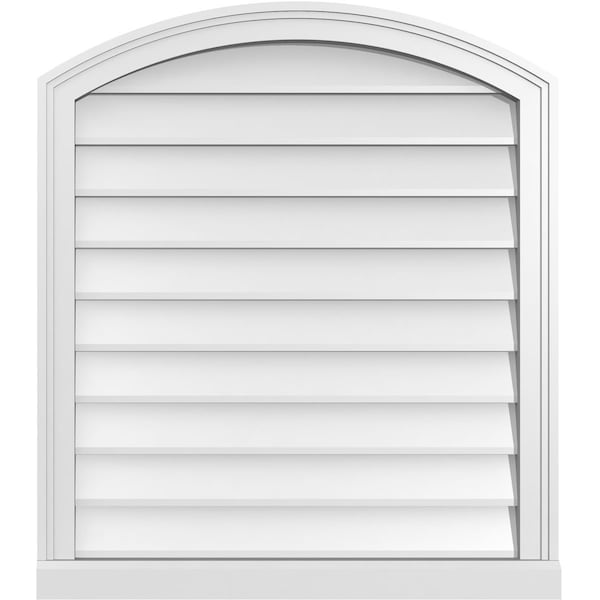Ekena Millwork Arch Top Surface Mount PVC Gable Vent: Functional, w/ 2"W x 2"P Brickmould Sill Frame, 28"W x 32"H - GVPAR28X3203SF