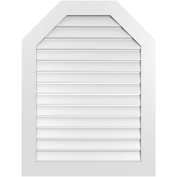 Ekena Millwork Octagonal Top Surface Mount PVC Gable Vent: Functional, w/ 3-1/2"W x 1"P Standard Frame, 32"W x 42"H - GVPOT32X4201SF