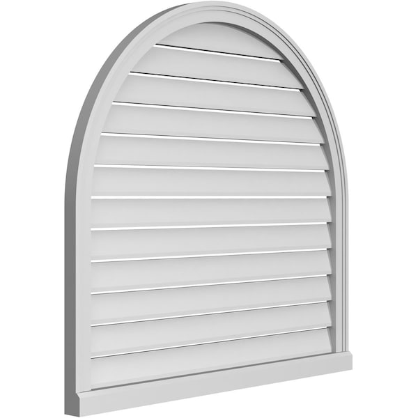 Ekena Millwork Round Top Surface Mount PVC Gable Vent: Functional, w/ 2"W x 2"P Brickmould Sill Frame, 40"W x 38"H - GVPRT40X3803SF