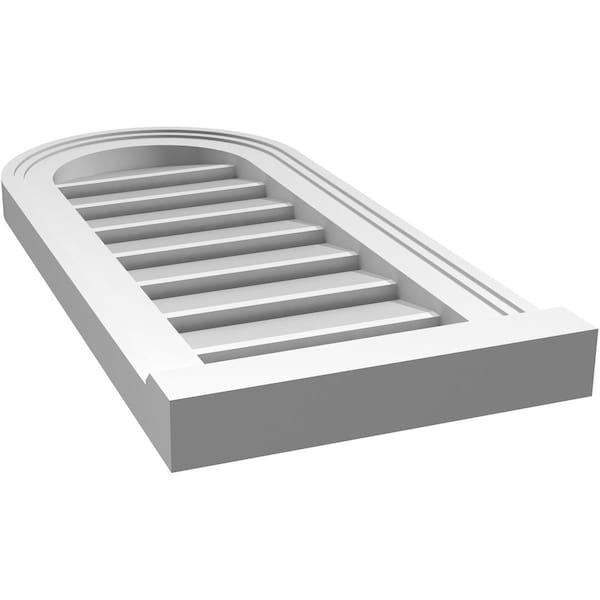 Ekena Millwork Round Top Surface Mount PVC Gable Vent: Functional, w/ 2"W x 2"P Brickmould Sill Frame, 12"W x 26"H - GVPRT12X2603SF