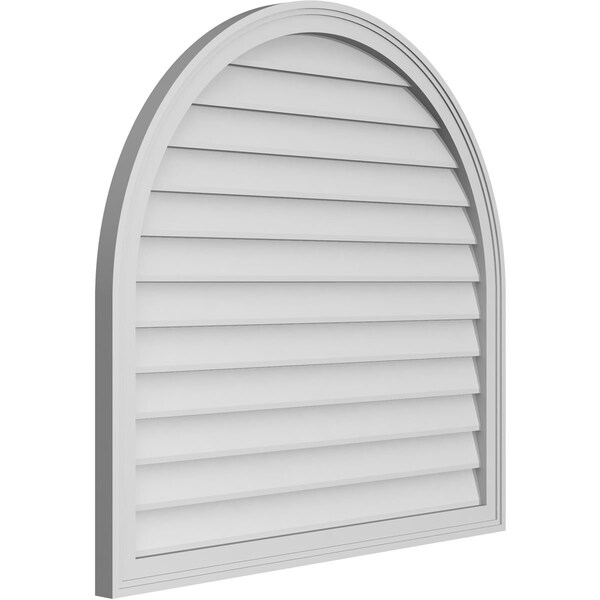 Ekena Millwork Round Top Surface Mount PVC Gable Vent w/ 2"W x 1-1/2"P Brickmould Frame, 38"W x 36"H - GVPRT38X3602SN