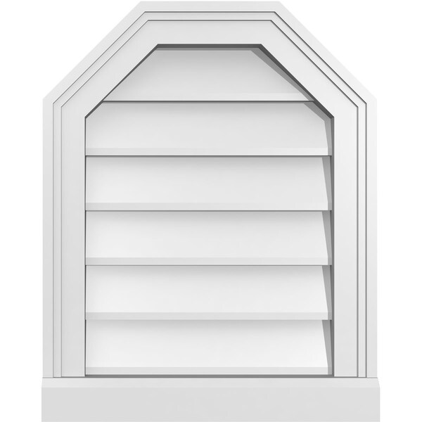 Ekena Millwork Octagonal Top Surface Mount PVC Gable Vent w/ 2"W x 2"P Brickmould Sill Frame, 16"W x 20"H - GVPOT16X2003SN