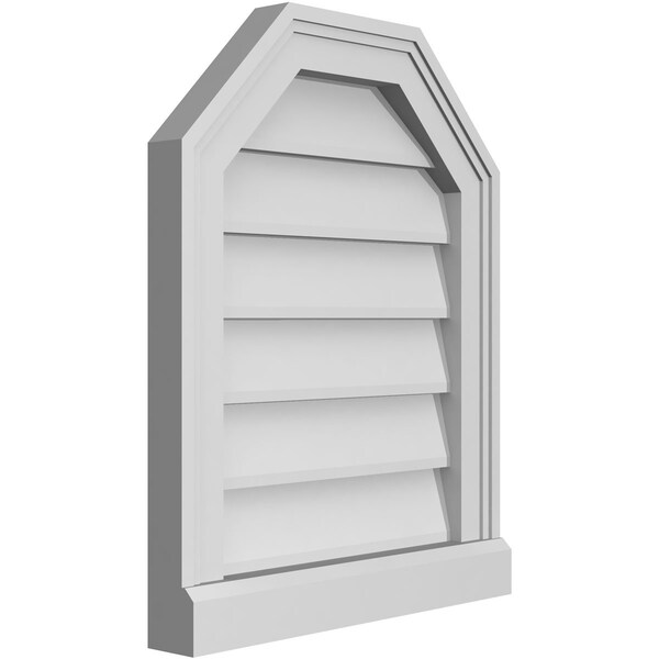 Ekena Millwork Octagonal Top Surface Mount PVC Gable Vent w/ 2"W x 2"P Brickmould Sill Frame, 16"W x 20"H - GVPOT16X2003SN