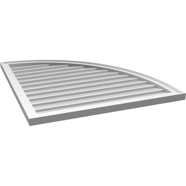 Ekena Millwork Quarter Round Top Right Surface Mount PVC Gable Vent w/ 2"W x 2"P Brickmould Sill Frame, 34"W x 38"H - GVPQR34X3803SN