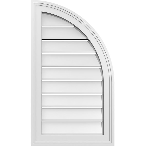 Ekena Millwork Quarter Round Top Right Surface Mount PVC Gable Vent w/ 2"W x 1-1/2"P Brickmould Frame, 16"W x 28"H - GVPQR16X2802SF