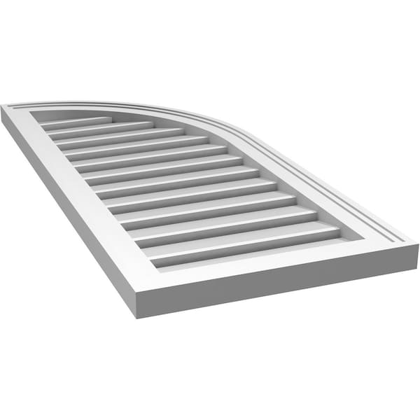 Ekena Millwork Quarter Round Top Right Surface Mount PVC Gable Vent w/ 2"W x 1-1/2"P Brickmould Frame, 16"W x 36"H - GVPQR16X3602SF