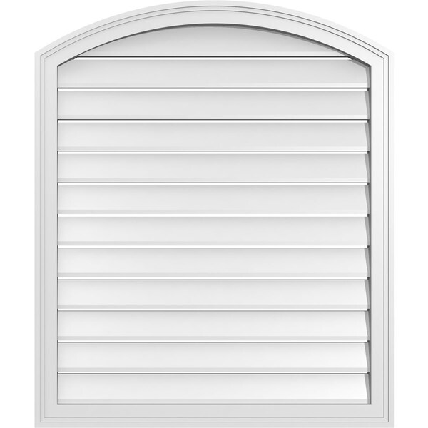 Ekena Millwork Arch Top Surface Mount PVC Gable Vent: Non-Functional, w/2"W x 1-1/2"P Brickmould Frame, 32"W x 36"H - GVPAR32X3602SN