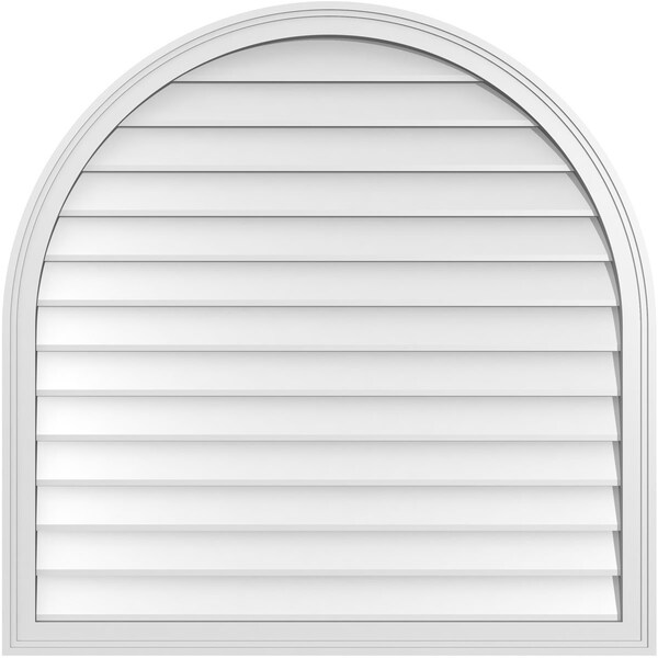 Ekena Millwork Round Top Surface Mount PVC Gable Vent w/ 2"W x 1-1/2"P Brickmould Frame, 40"W x 40"H - GVPRT40X4002SN
