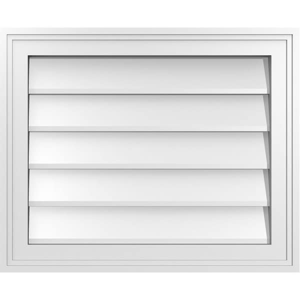 Ekena Millwork Vertical Surface Mount PVC Gable Vnt: Non-Functional, w/2"W x 1-1/2"H, Brickmould Frame, 22"W x 18"H - GVPVE22X1802SN