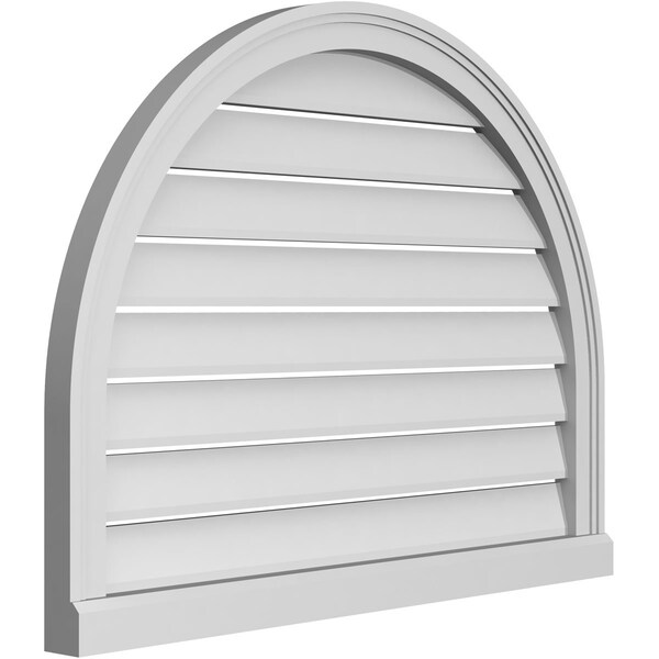 Ekena Millwork Round Top Surface Mount PVC Gable Vent: Functional, w/ 2"W x 2"P Brickmould Sill Frame, 34"W x 26"H - GVPRT34X2603SF