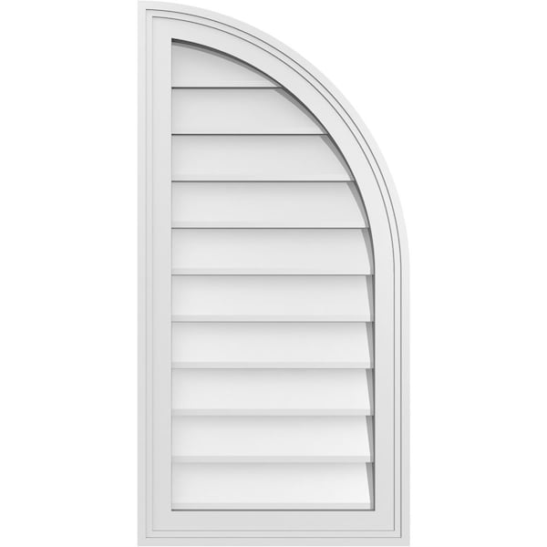 Ekena Millwork Quarter Round Top Right Surface Mount PVC Gable Vent w/ 2"W x 2"P Brickmould Sill Frame, 16"W x 32"H - GVPQR16X3203SN