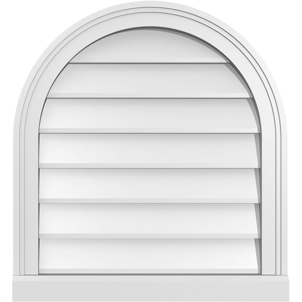 Ekena Millwork Round Top Surface Mount PVC Gable Vent w/ 2"W x 2"P Brickmould Sill Frame, 22"W x 24"H - GVPRT22X2403SN