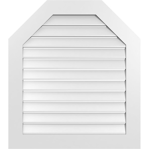 Ekena Millwork Octagonal Top Surface Mount PVC Gable Vent: Functional, w/ 3-1/2"W x 1"P Standard Frame, 32"W x 36"H - GVPOT32X3601SF