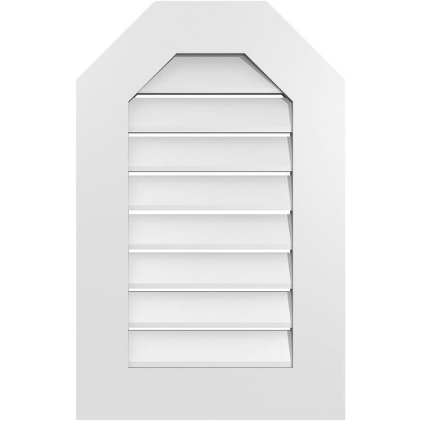 Ekena Millwork Octagonal Top Surface Mount PVC Gable Vent: Functional, w/ 3-1/2"W x 1"P Standard Frame, 18"W x 28"H - GVPOT18X2801SF