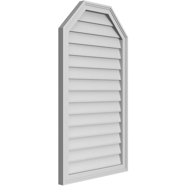 Ekena Millwork Octagonal Top Surface Mount PVC Gable Vent w/ 2"W x 1-1/2"P Brickmould Frame, 24"W x 42"H - GVPOT24X4202SN