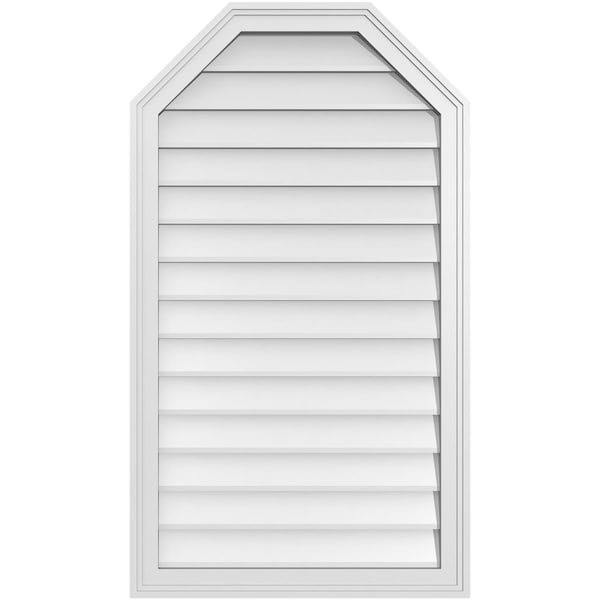 Ekena Millwork Octagonal Top Surface Mount PVC Gable Vent w/ 2"W x 1-1/2"P Brickmould Frame, 24"W x 42"H - GVPOT24X4202SN