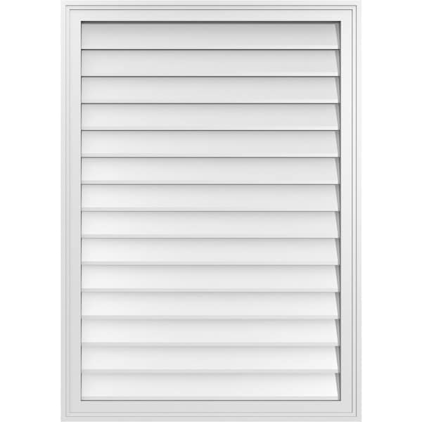 Ekena Millwork Vertical Surface Mount PVC Gable Vnt: Non-Functional, w/2"W x 1-1/2"H, Brickmould Frame, 30"W x 42"H - GVPVE30X4202SN