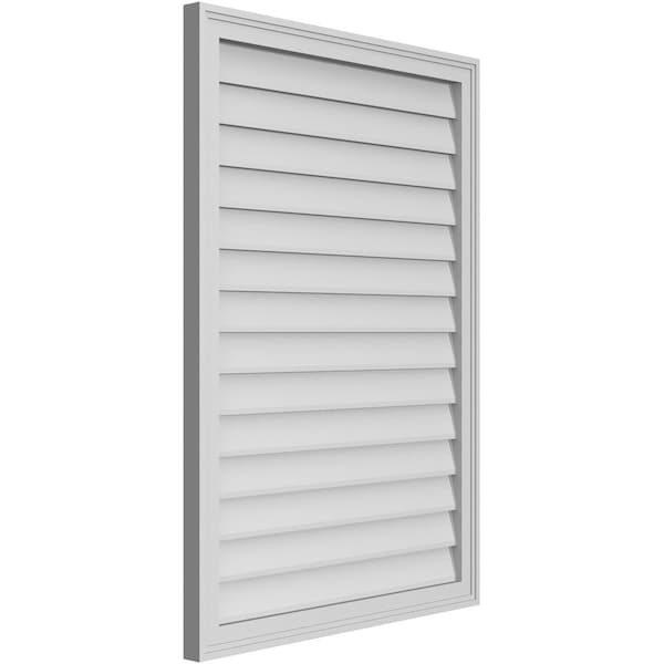 Ekena Millwork Vertical Surface Mount PVC Gable Vnt: Non-Functional, w/2"W x 1-1/2"H, Brickmould Frame, 30"W x 42"H - GVPVE30X4202SN