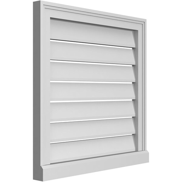 Ekena Millwork Vertical Surface Mount PVC Gable Vent: Functional, w/ 2"W x 2"P Brickmould Sill Frame, 24"W x 24"H - GVPVE24X2403SF