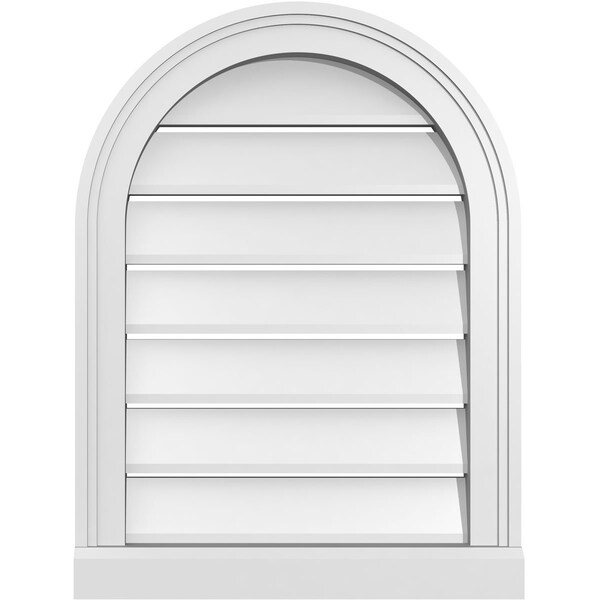 Ekena Millwork Round Top Surface Mount PVC Gable Vent: Functional, w/ 2"W x 2"P Brickmould Sill Frame, 18"W x 24"H - GVPRT18X2403SF