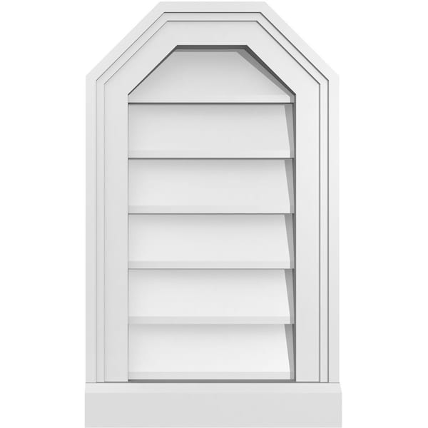 Ekena Millwork Octagonal Top Surface Mount PVC Gable Vent w/ 2"W x 2"P Brickmould Sill Frame, 12"W x 20"H - GVPOT12X2003SN