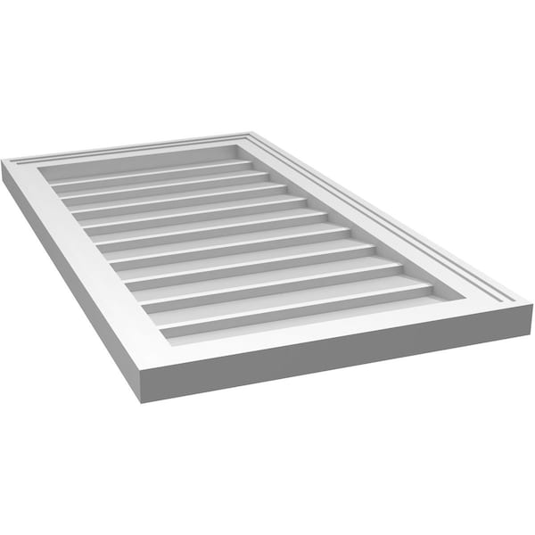 Ekena Millwork Vertical Surface Mount PVC Gable Vnt: Non-Functional, w/2"W x 1-1/2"H, Brickmould Frame, 18"W x 32"H - GVPVE18X3202SN