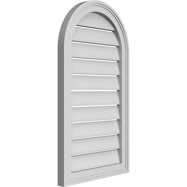 Ekena Millwork Round Top Surface Mount PVC Gable Vent: Functional, w/ 2"W x 1-1/2"P Brickmould Frame, 18"W x 32"H - GVPRT18X3202SF