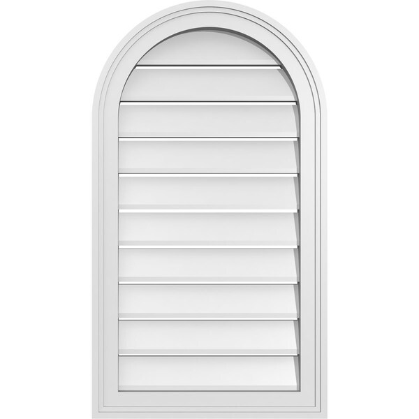 Ekena Millwork Round Top Surface Mount PVC Gable Vent: Functional, w/ 2"W x 1-1/2"P Brickmould Frame, 18"W x 32"H - GVPRT18X3202SF
