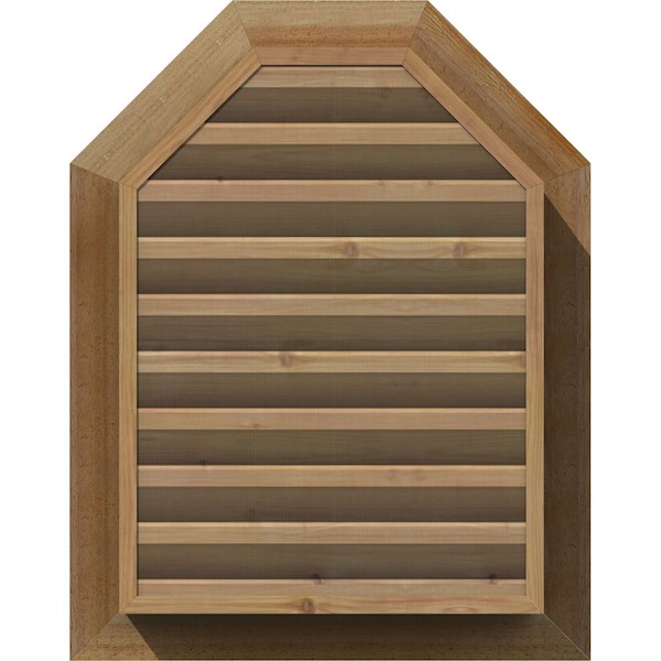Ekena Millwork Octagonal Top Gable Vent Western Red Cedar Gable Vent w/1" x 4" Flat Trim Frame, 20"W x 24"H - GVWOT20X2401RFUWR