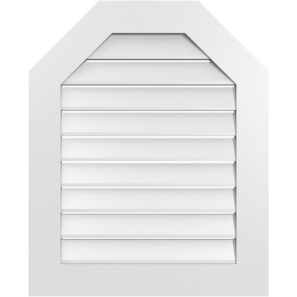 Ekena Millwork Octagonal Top Surface Mount PVC Gable Vent: Functional, w/ 3-1/2"W x 1"P Standard Frame, 26"W x 32"H - GVPOT26X3201SF
