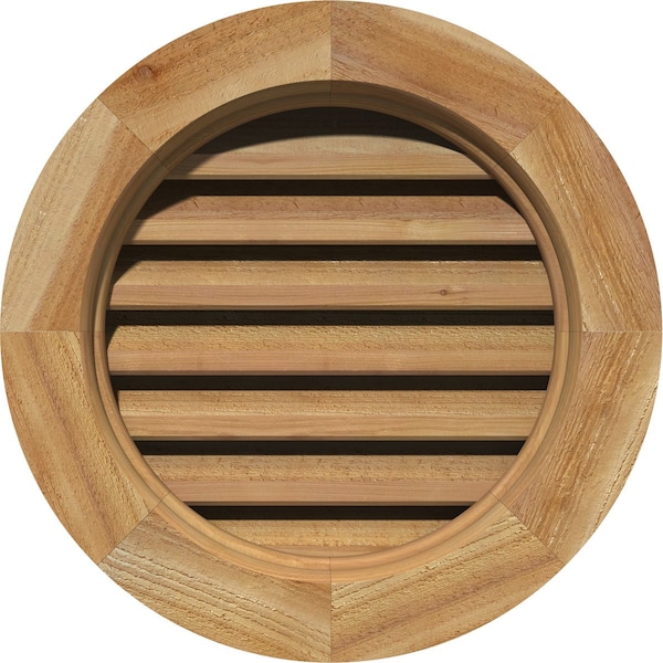 Ekena Millwork Round Gable Vent Functional, Western Red Cedar Gable Vent w/ Brick Mould Face Frame, 32"W x 32"H - GVWRO32X3200RFUWR