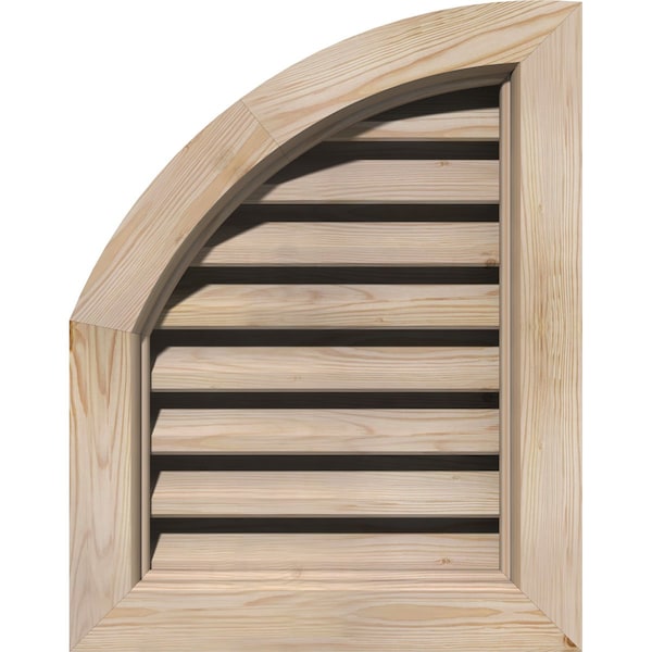 Ekena Millwork Quarter Round Top Left Primed, Functional, Pine Gable Vent w/ Brick Mould Face Frame, 18"W x 34"H - GVWQL18X3400SFPPI