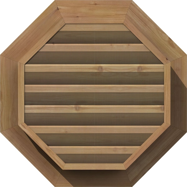 Ekena Millwork Octagonal Gable Vent Functional, Western Red Cedar Gable Vent w/ Brick Mould Face Frame, 26"W x 26"H - GVWOC26X2600SFUWR