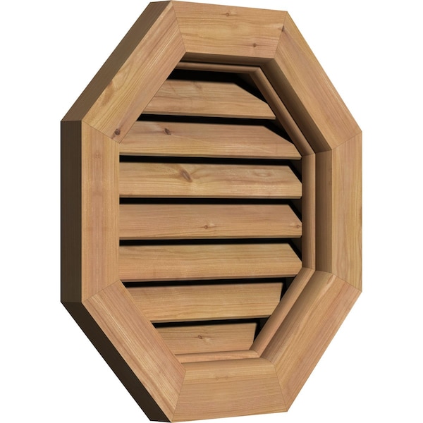 Ekena Millwork Octagonal Gable Vent Functional, Western Red Cedar Gable Vent w/ Brick Mould Face Frame, 26"W x 26"H - GVWOC26X2600SFUWR