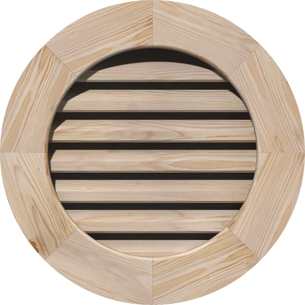 Ekena Millwork Round Gable Vent Unfinished, Functional, Pine Gable Vent w/ 1" x 4" Flat Trim Frame, 26"W x 26"H - GVWRO26X2601SFUPI