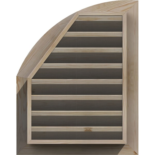 Ekena Millwork Quarter Round Top Right Primed, Functional, Pine Gable Vent w/ Brick Mould Face Frame, 06"W x 34"H - GVWQR06X3400SFPPI