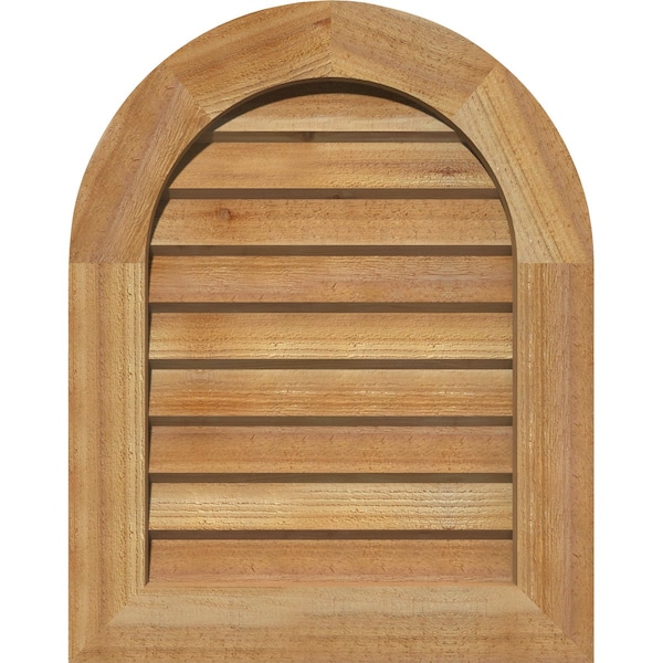 Ekena Millwork Round Top Gable Vnt Non-Functional Western Red Cedar Gable Vnt w/Decorative Face Frame, 22"W x 34"H - GVWRT22X3402RDUWR